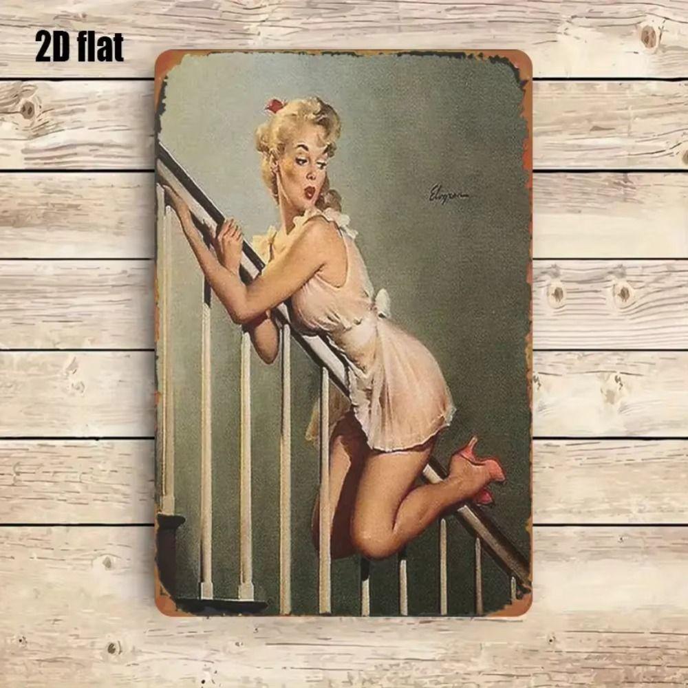 Fantasy Metal Wall Art Decor, Girl with Goldfish, 20x30cm Bedroom Sign