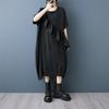 Kurzarm Oversize Schwarz Vintage Rüschen Freizeit Locker Lang Sommerkleid