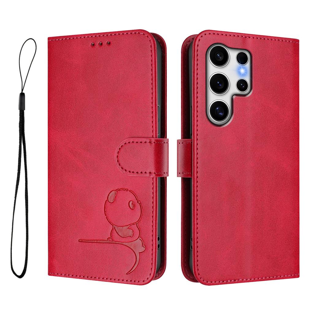 Für Samsung Galaxy S25 Ultra Hülle Panda-Aufdruck RFID-blockierende Geldbörse Leder-Handyhülle mit Handgelenkschlaufe