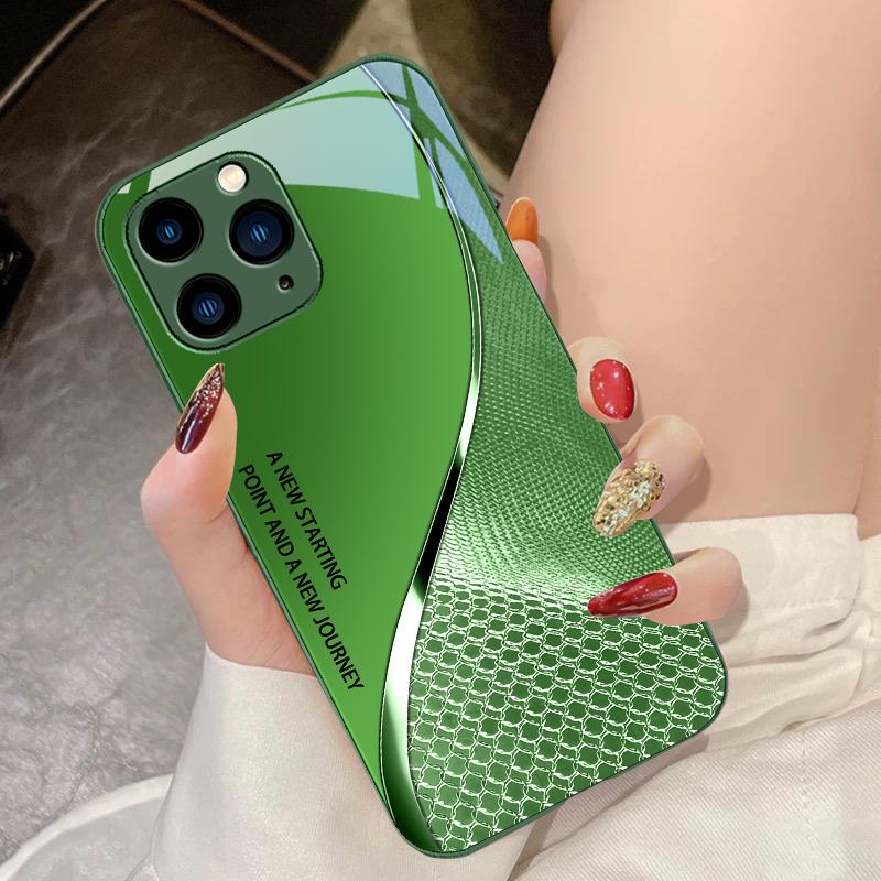 Black Tempered Glass Phone Case For IPhone 15 Pro 14 13 12 Mini 11 XS Max XR 7 8 Plu SE 2020 2022 Mesh Curve Texture Orange