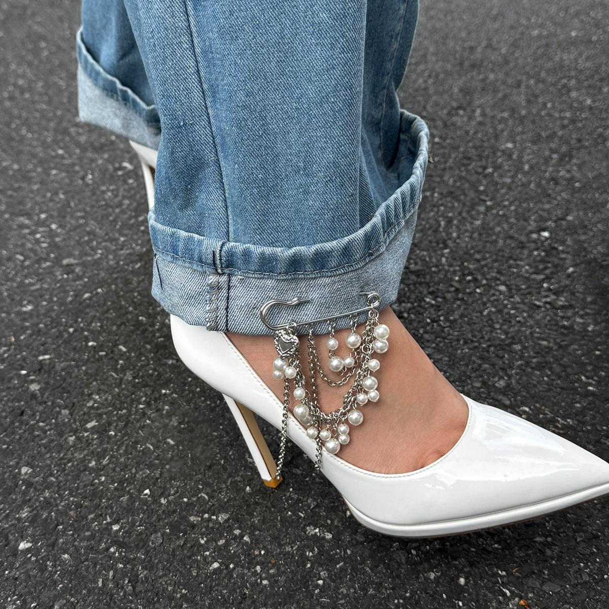 

Брошь-подвеска в виде сердца с имитацией жемчуга, съемные пуговичные застежки, Брошь-декор для штанин, Брошь с кисточкой, Регулируемая пряжка для затягивания джинсов onesize