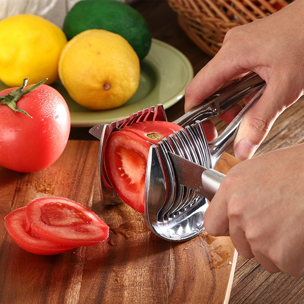 Stainless Steel Lemon Slicer Multifunction Clamp Design Vegetable Fruit Tomato Cutter Shredders Onion Holder Kitchen Gadget