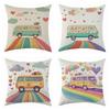 New Rainbow Flower School Bus Linen Pillowcase for Festival Decoration Car Cushion Cover