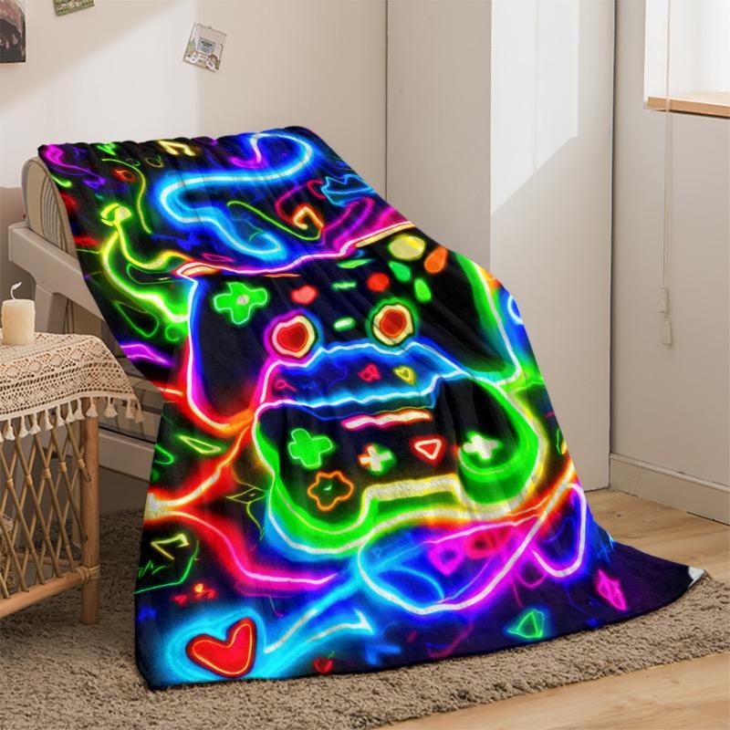 Glow-in-the-Dark Game Controller Flannel Throw Blanket - Soft Warm & Lightweight for Couch Bed Travel