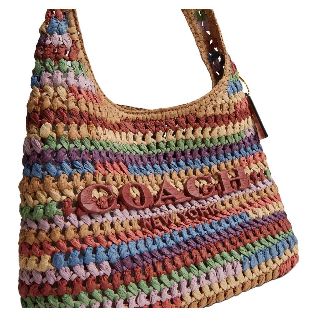 Coach Brooklyn 28 Gewebtes Design Magnetverschluss Stroh Und Kalbsleder Hobo Tasche Damen Hobo Tasche Mehrfarbig CDZ39-B4L38