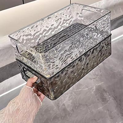 Cesta de almacenamiento y clasificación de cosméticos de alta belleza con caja de almacenamiento apilable con patrón de glaciar de lujo ligero