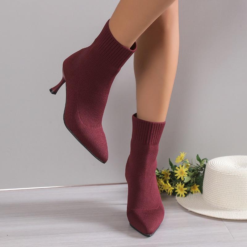 Botas de salto alto Stiletto Ankle Boots para mulheres - Sapatos confortáveis e respiráveis sem cadarço com cabedal de tecido, sola de borracha e bico fino