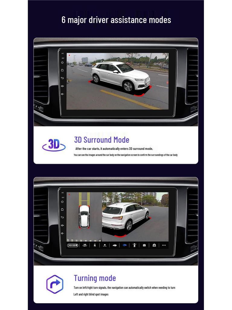 360° Panoramic Dash Cam with HD Night Vision, 3D Navigation, Large Android Screen, All-in-One 1080P System