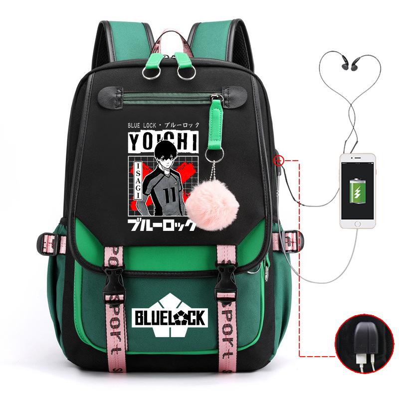Blaues Gefängnis Anime Schultasche College Stil Große Kapazität Mittelschüler USB Rucksack