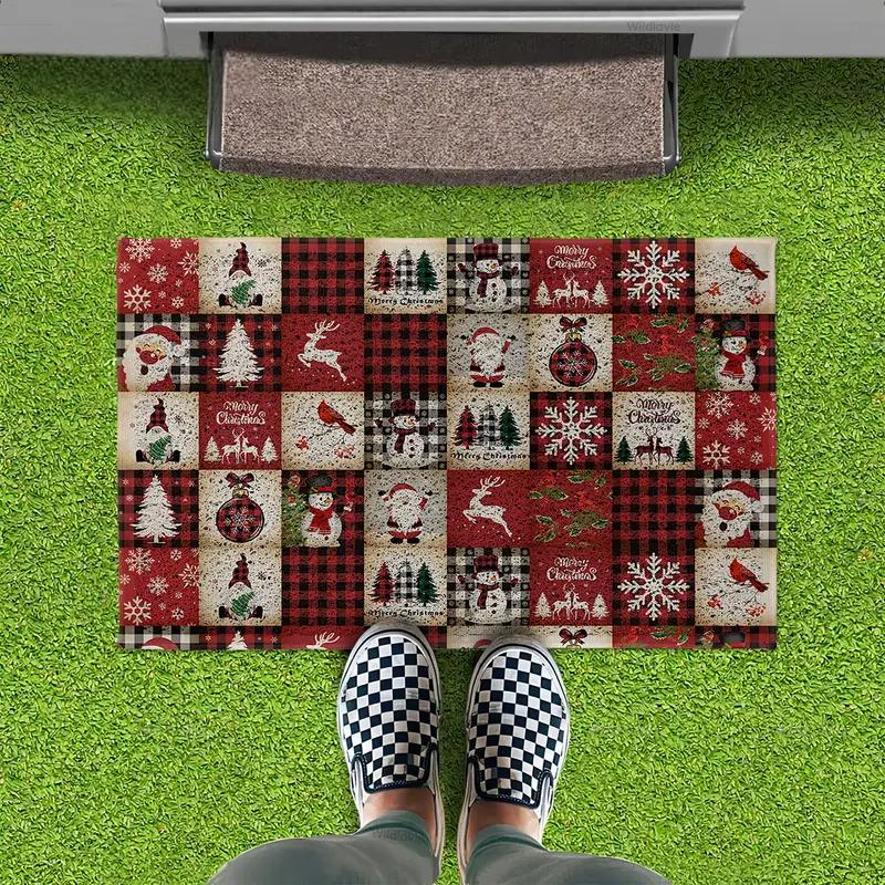 Vintage-Style Christmas Tartan Rug, Durable And Easy-Clean Doormat, Indoor/Outdoor Entrance Mat For Home Decor