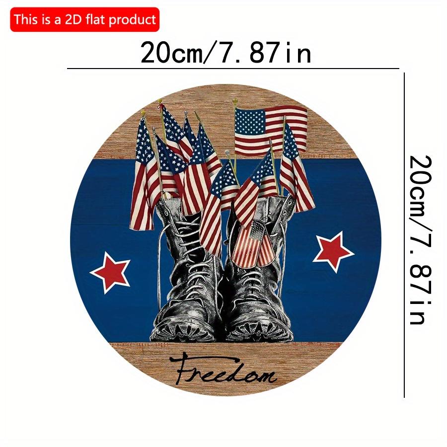 

2D плоский 20*20 см 1 шт. тема Мемориала Свободы обувь воина и узор флага деревянный подвесной дверной декор, знак в синем стиле Дня независимости США, подходит 20*20cm