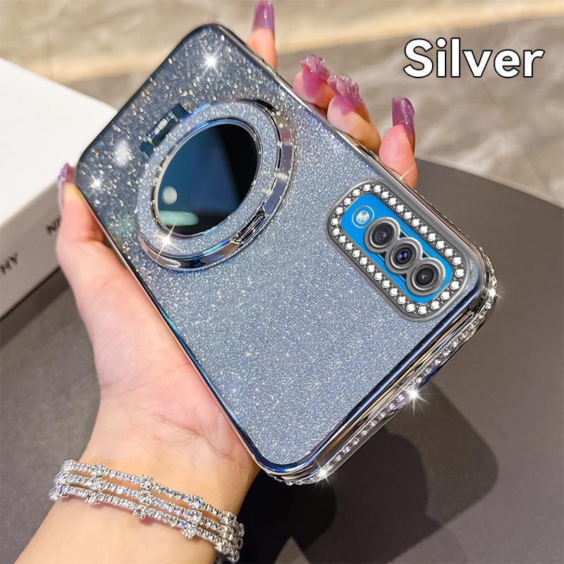 KEYSION Luxury Glitter Jewelled Magnetic Phone Case for Samsung Galaxy A50 A50S A30S Makeup Mirror Stand Shockproof Back Cover
