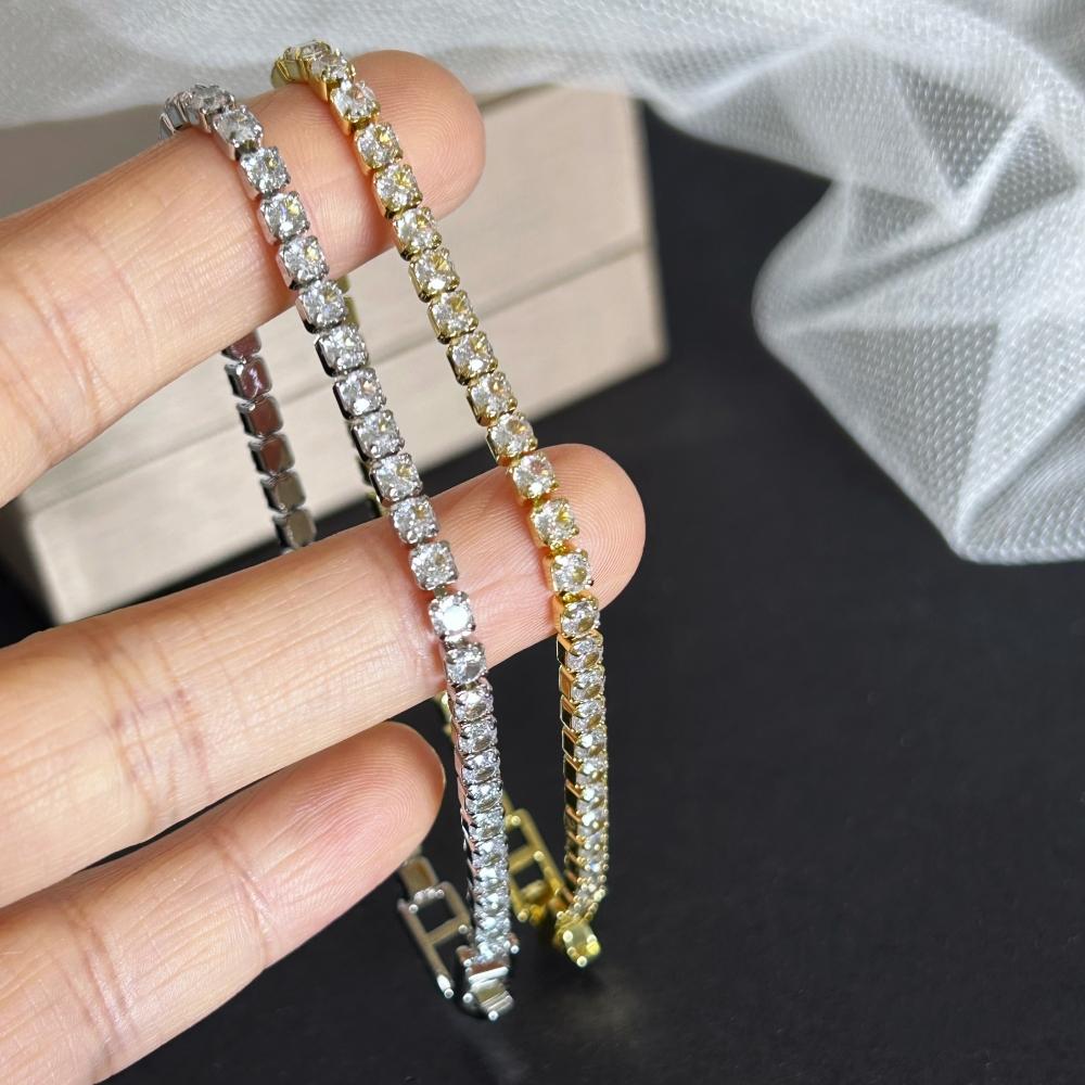 Braccialetti Tennis in Acciaio Inossidabile Colore Oro/Argento con Zirconia da 4 mm per Donne 16/18 cm Cinturino Pulsera Gioielli Lusso Regali
