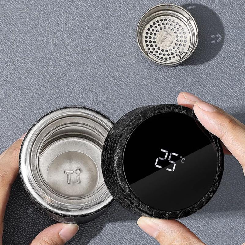 420ml Business Vacuum Flasks with Tea Bin,Pure titanium liner Thermos Cup,Display Temperature Drinkware,Car Gift Water Bottle,