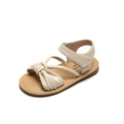 2024 Summer New Sandals Little Children Korean Style Solid Kids Fashion Rome Shoes for Beach Princess Lovely Dress Flat Shoes PU