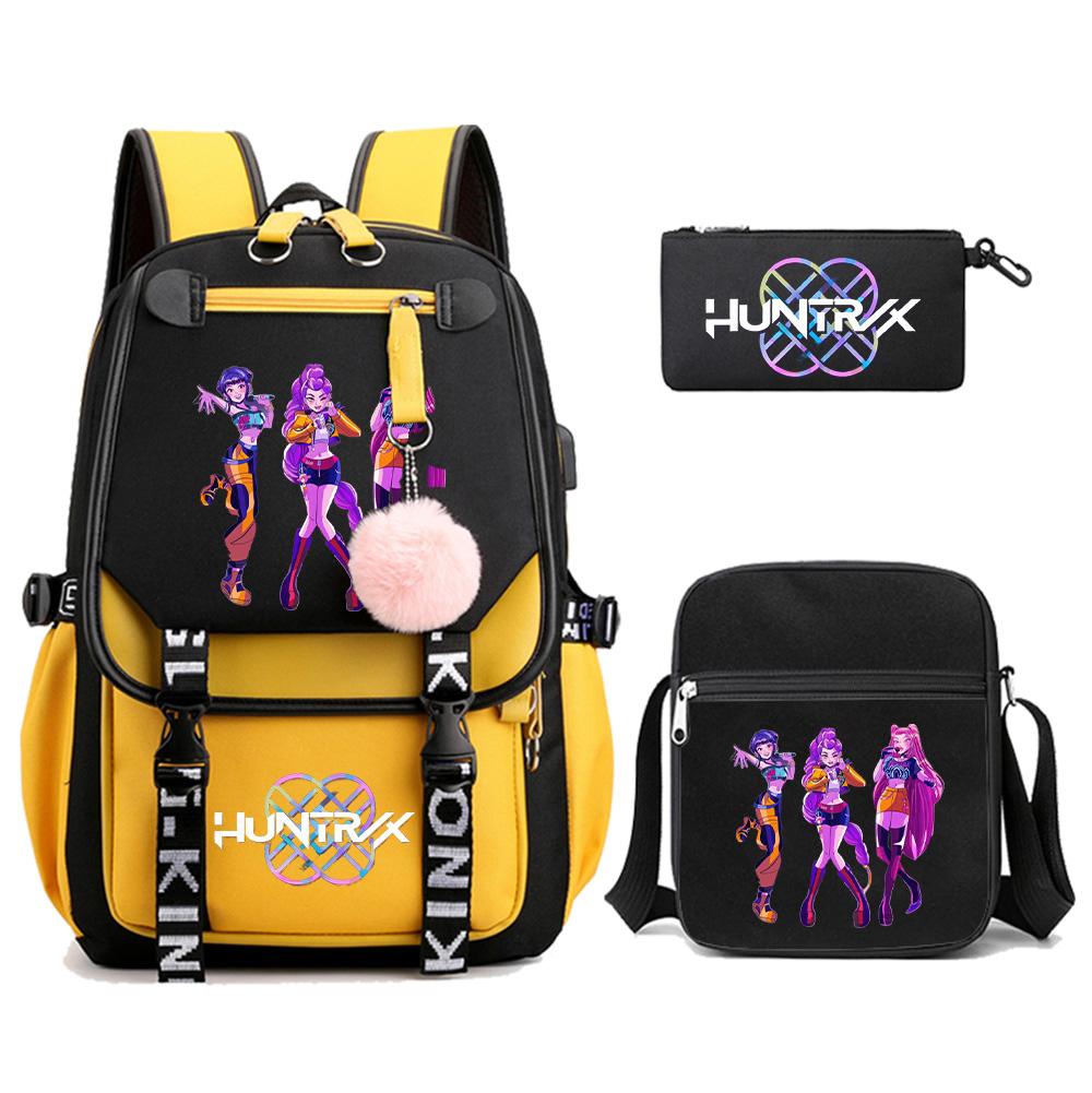 3Pcs/set Anime Kpop Demon Hunters Printed Backpack with Shoulder Bag Pencil Case for Teenager Girl Boy Bookbag Large Capacity Travel Bag Kid Gift