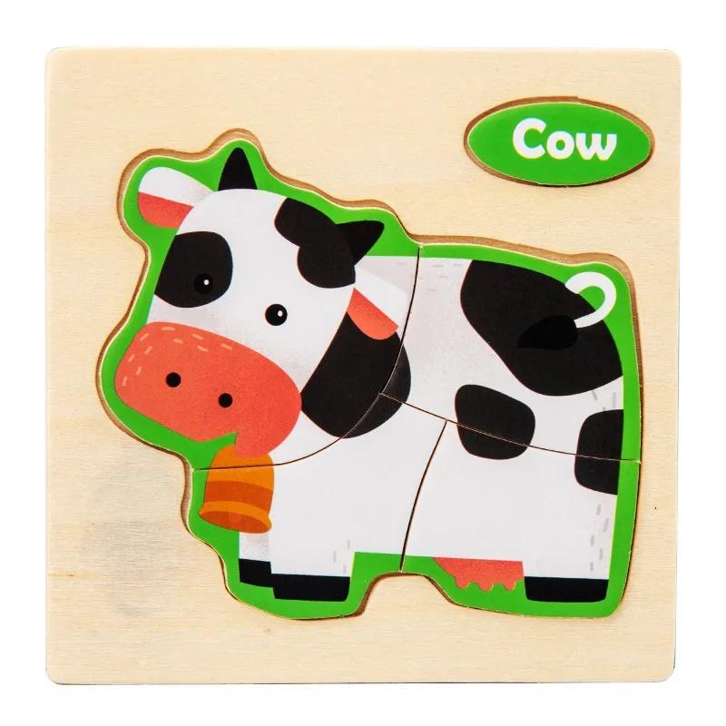 Baby Montessori Toys 3d Wooden Puzzle Cartoon Animal Traffic Jigsaw Puzzle Early Learning Educational Toys for Children Gift