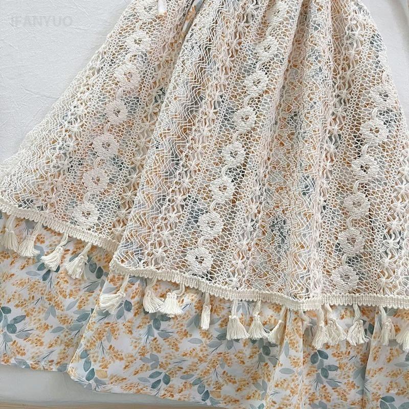 2-12Y Baby Girls Dress Summer Korean Girls Sweet Floral Suspenders Skirt Baby's Girl Cute Children's Lace Dress
