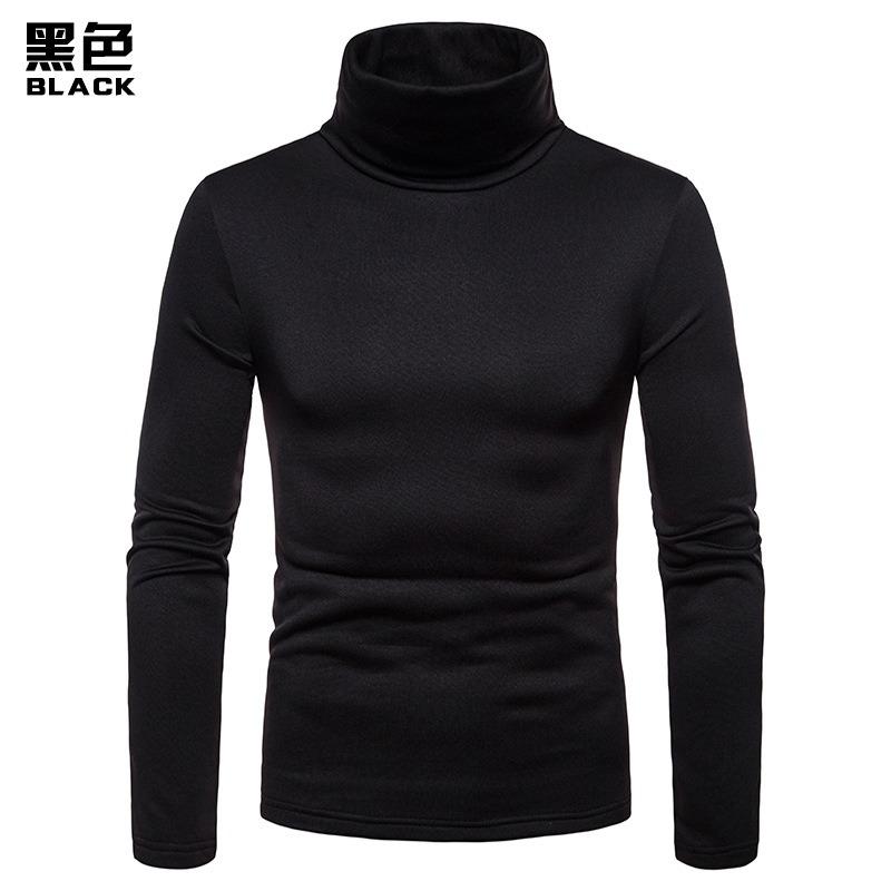 Men S Plus Size Fitted High Neck Long Sleeve Solid Color T Shirt