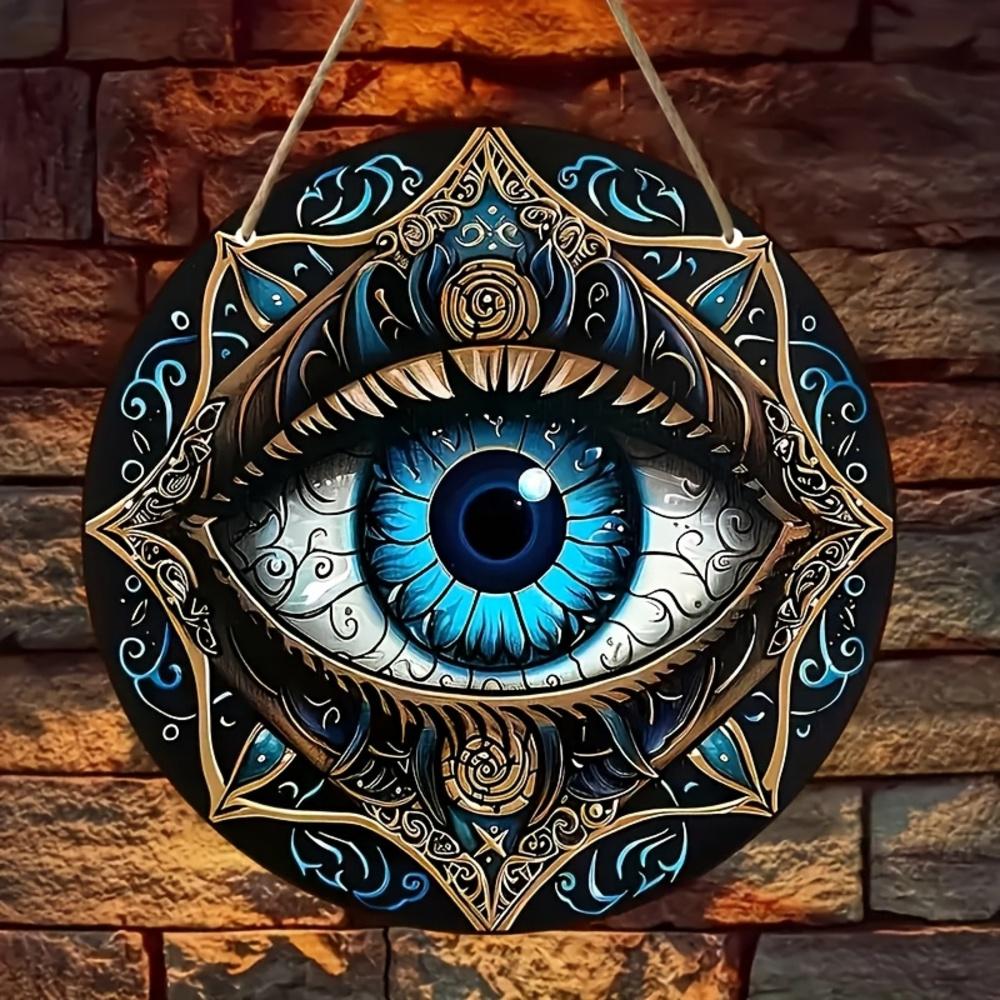 1 Stück, "Böhmischer Stil Schutz vor dem bösen Blick Musterdesign" runder Holzdekorationsanhänger, Holzanhänger, Tür und Fenster