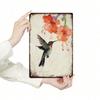 Metal Wall Art Retro Hummingbird with Wild Flowers for Living Room