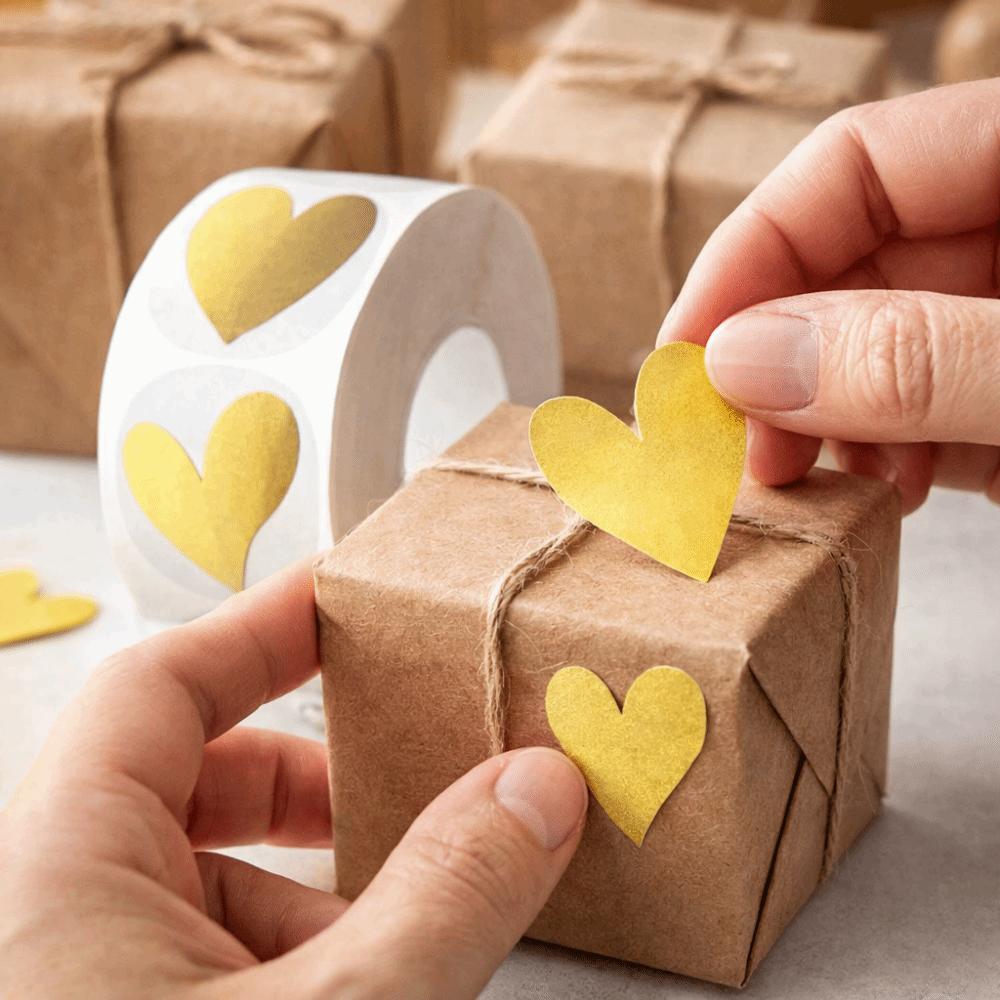 Transparent Heart Sticker Glowing Effect Heart Design Sealing Label Sticker Waterproof Gold Color Stationery Sticker