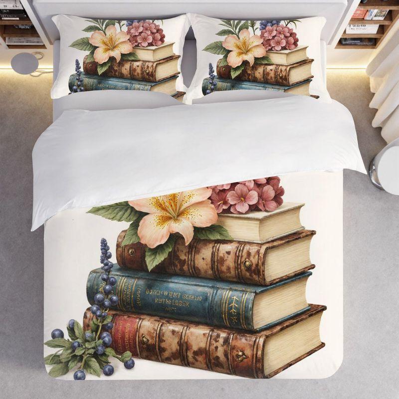 3Pcs Bedding Pillowcase Quilt Cover Set Retro Antique Flower Pattern 2D Digital Printing For Bedroom Hotel Dormitory Decoration