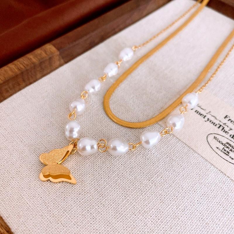 Butterfly Drop Oil Pearl Faux Crystal Necklace Versatile High-end Clavicle Chain Niche Design Jewelry Women