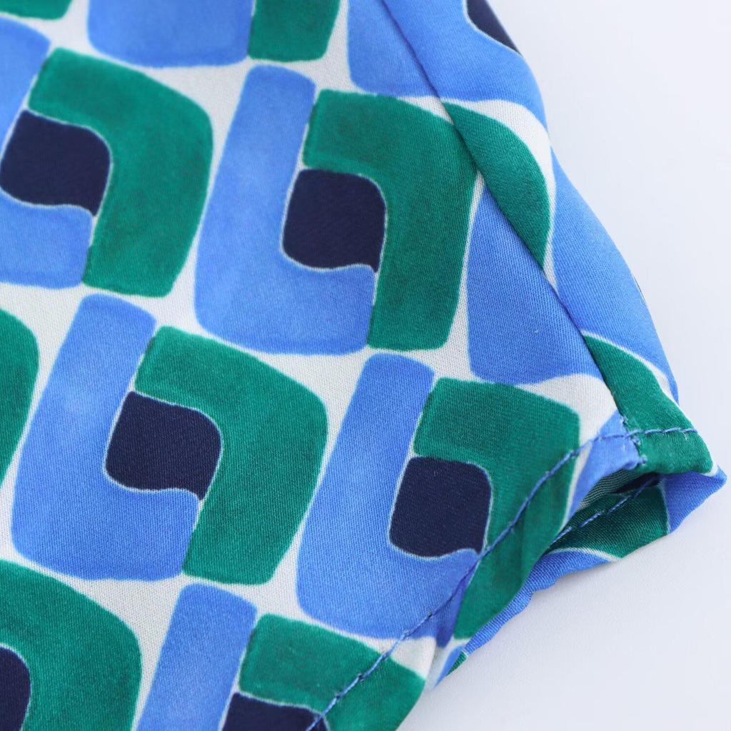 2025 Spring Women's European & American Geometric Silk Satin Shirt