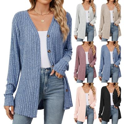 Autumn and Winter New Solid Color Buttons Casual Long-sleeved Cardigan Jacket Long Cardigan Women Tops Kawaii Sweater