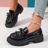 British Style Patent Leather Loafers For Women  Spring Slip On Platform Shoes Woman Bowknot Thick Bottom Student Shoes 42