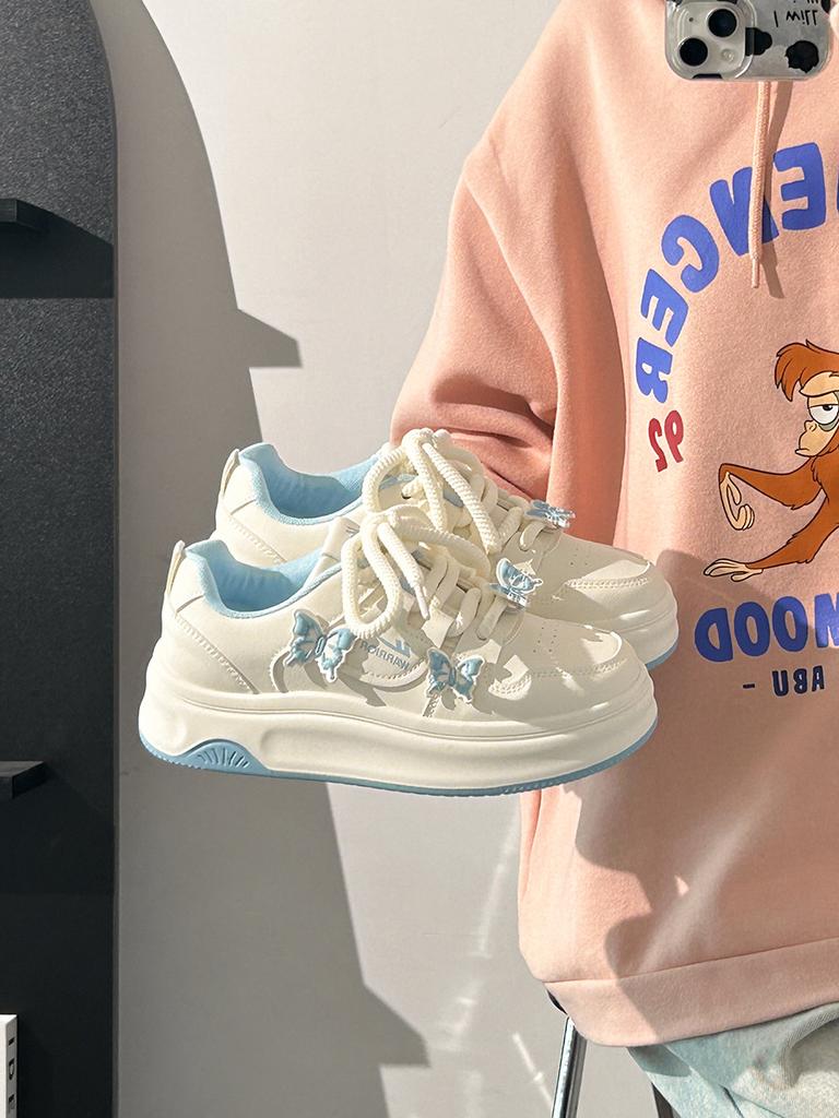 Kirschblütenrosa Schmetterling kleine weiße Schuhe Damen 2 Herbst neue Modelle mit Röcken, Board-Schuhe, vielseitige Big-Head-Schuhe Damen