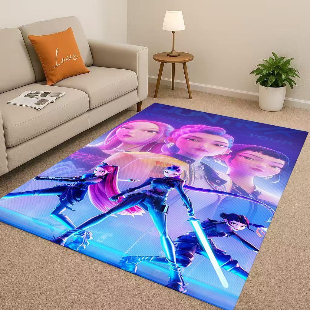 3D Cartoon Kpop Demon Hunters Zoey Rumi Mira Living Room Non-Slip Area Rug Carpet for Bedroom Playroom Sofa,Home Decor Doormat