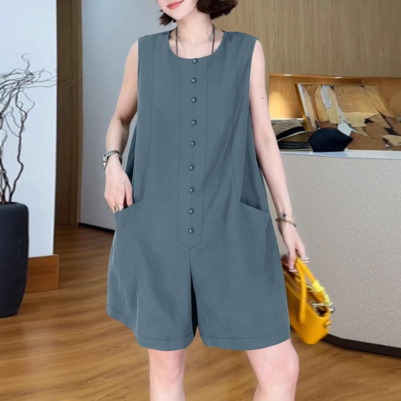 

ZANZEA Women Summer Round Neck Casual Sleeveless Short Jumpsuits XL синий