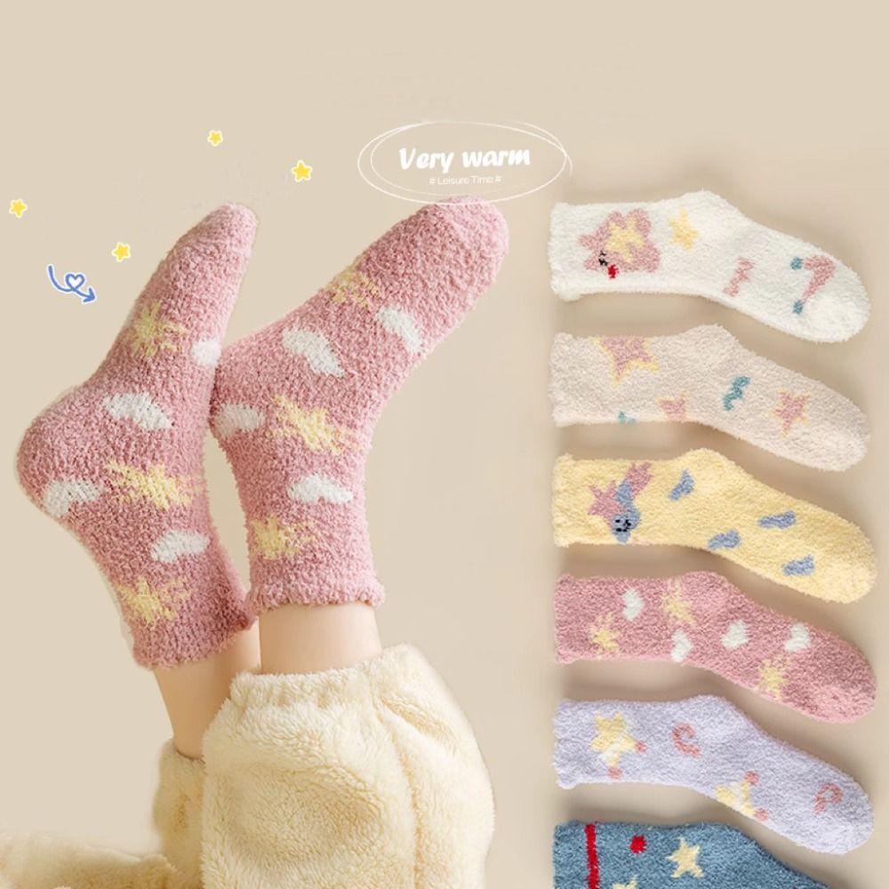 Warm Cotton Socks Winter Floor Socks Sleep Socks Coral Velvet Socks  Women