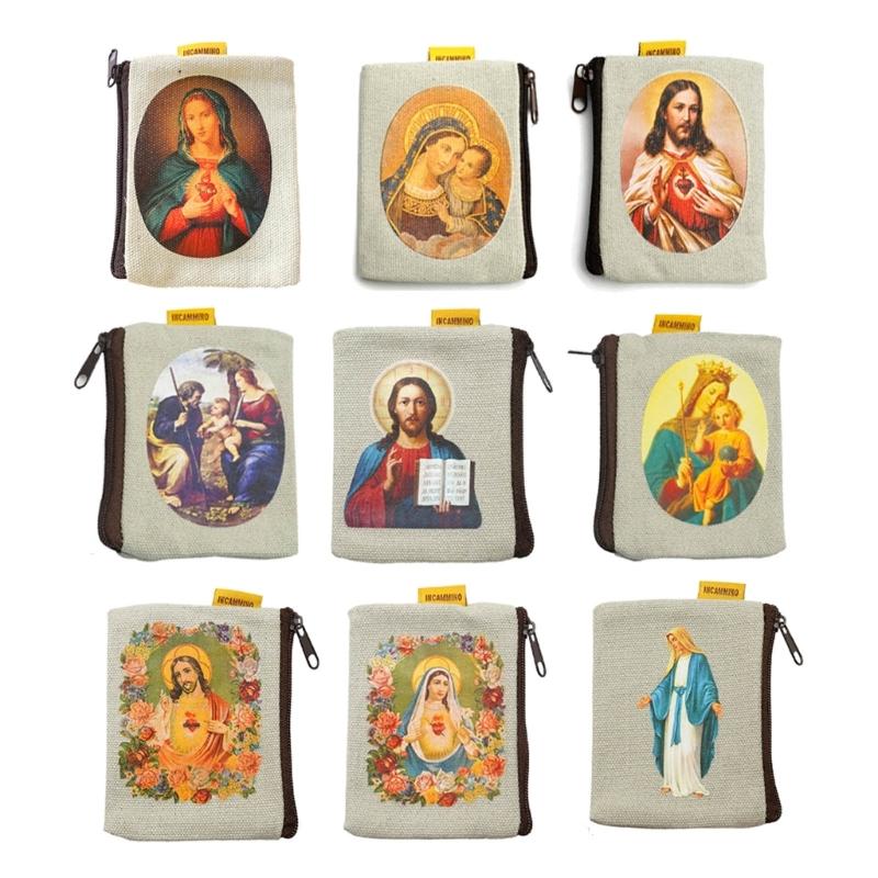 9x7cm Catholic Rosary Pouch,Coin Purse Rosary Holder Beads Bag with Zipper for Prayer Storage