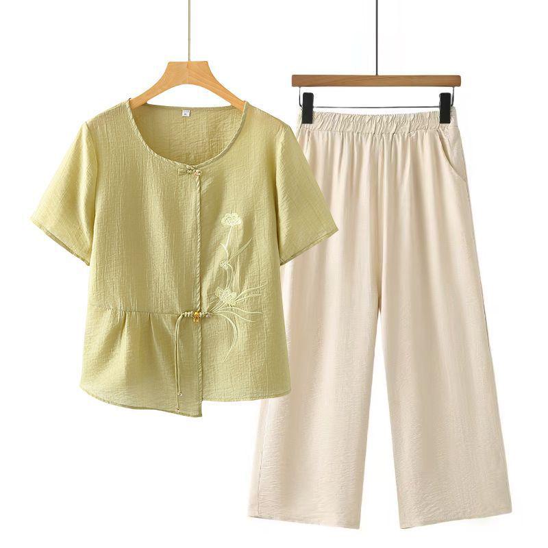 New Summer Short-Sleeve T-Shirt Set for Middle-Aged Women, Plus Size, Two-Piece Outfit, Modern Style for Mothers and Elderly Women
