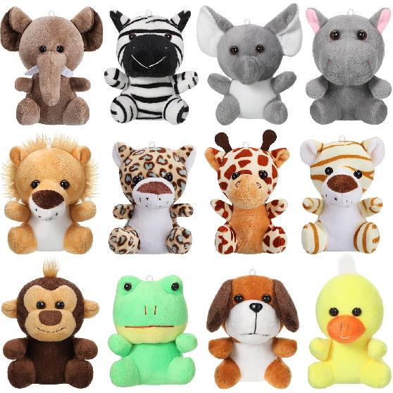 Skylety 12 Pieces Mini Stuffed Animals 4.8 Inch Cute Safari Plush Toys Elephant Lion Giraffe Tiger Puppy Zebra Duck for Jungle Animal Themed Parties