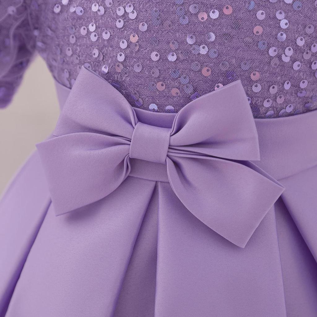 Sequin Princess Puff Sleeve Flower Girl Party Dress for Toddlers and Babies