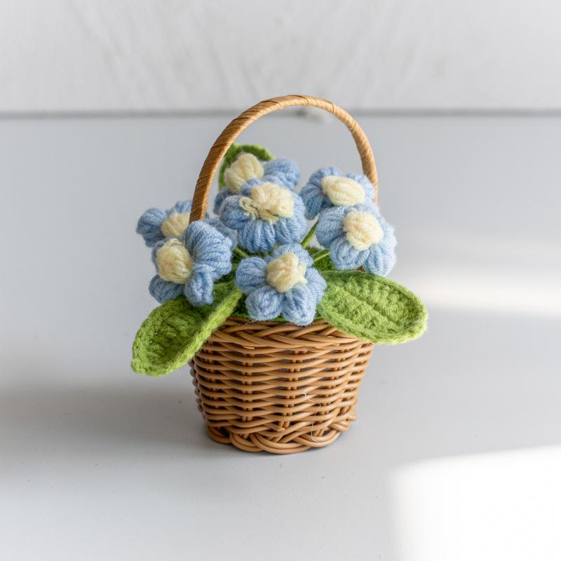 Handmade Crochet Blue Potted Flower Decoration - Everlasting Knitted Desktop Ornament