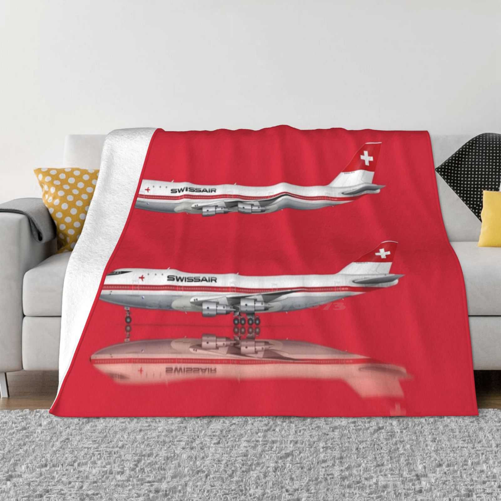 

Swissair 747-257B For Home Sofa Bed Camping Car Plane Travel Portable Blanket Aviation Avgeek Planespotter Pilot Boeing Queen 30x40in