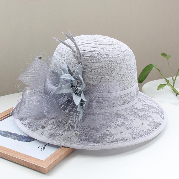 Ladies Lace Mesh Flower Top Hat Summer Shading Foldable Sunscreen Basin Hat Outdoor Big Edge Beach Sun Hat
