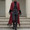 INCERUN Men Lapel Neck Long Sleeve Open Front Tassel Long Blazer Coats