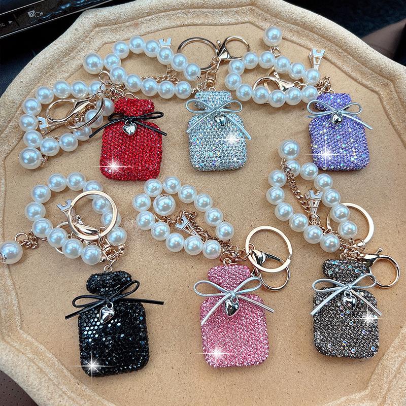 Sparkling Crystal Perfume Bottle Keychain Set, Rhinestone Bag Charm with Tassel,Luxury Bling Perfume Bottle Keyring