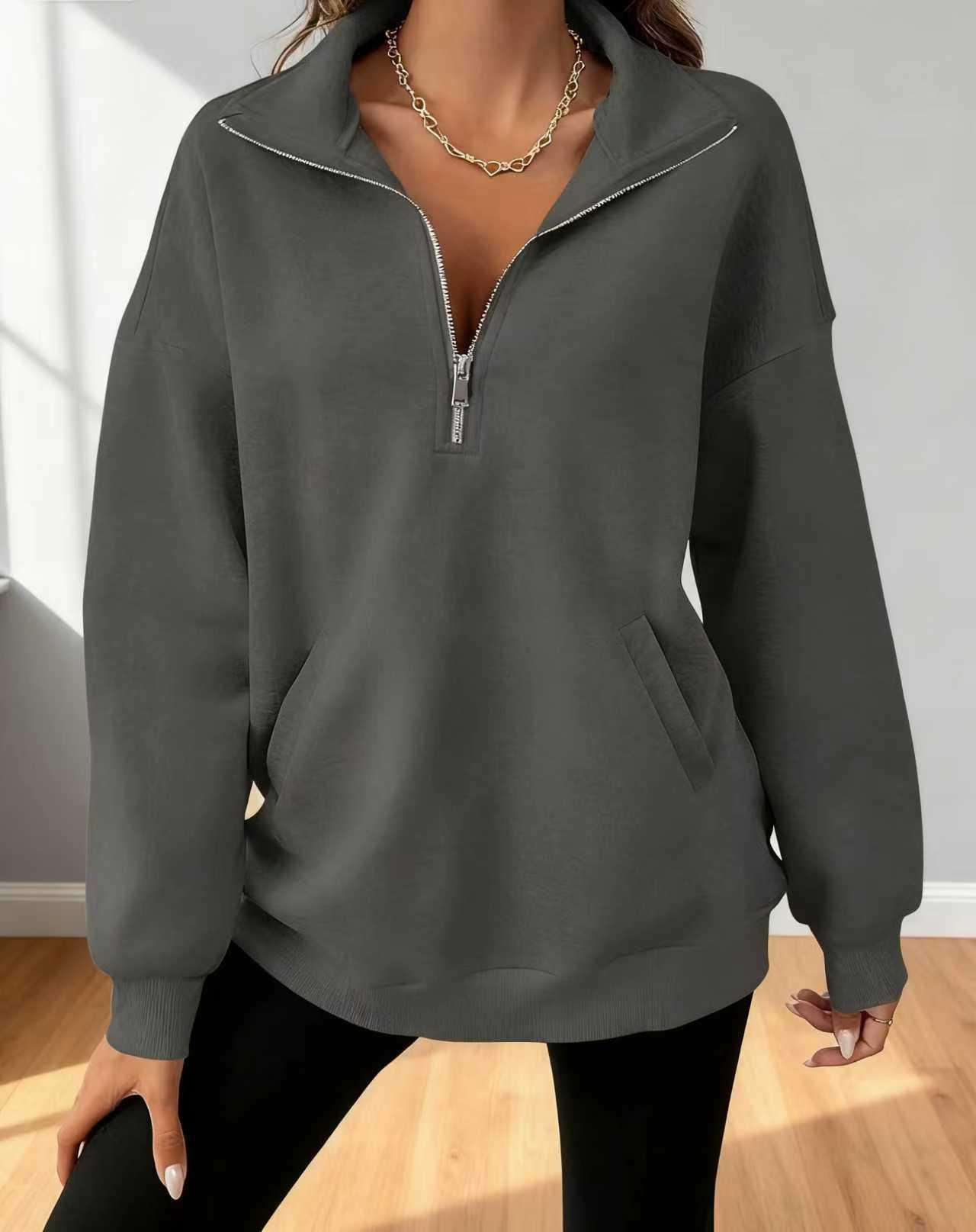 European & American Cross-border Autumn/Winter Loose Half-Zip Long-Sleeve Sweatshirt Extra Extra Large