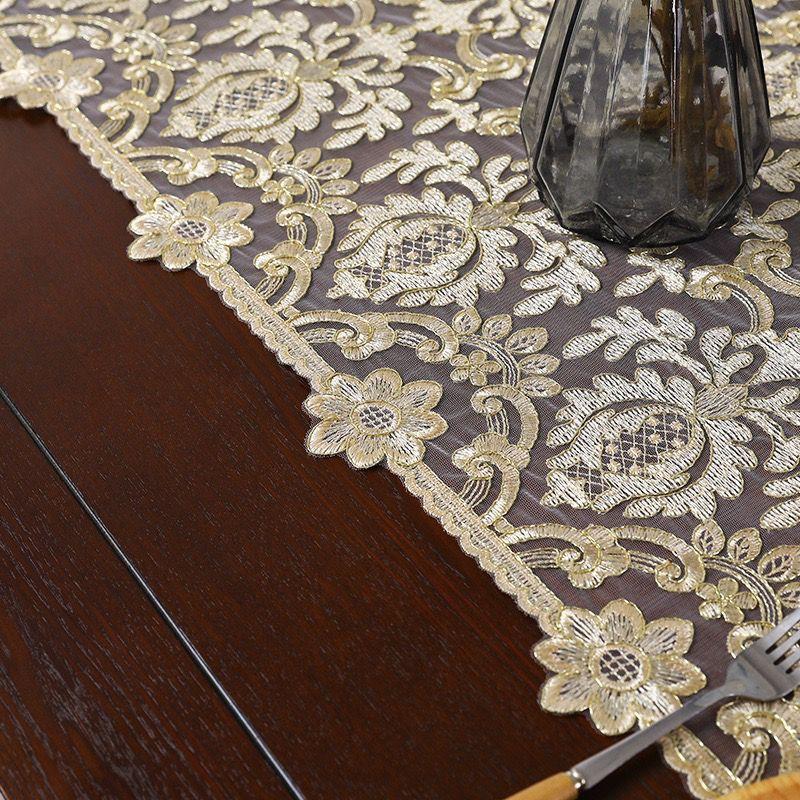Goldene Europäische Veranda Lange Stickerei Esstisch Dekoration Tischläufer Leichter Luxus Couchtisch TV-Schrank Tischdecke Klavierabdeckung