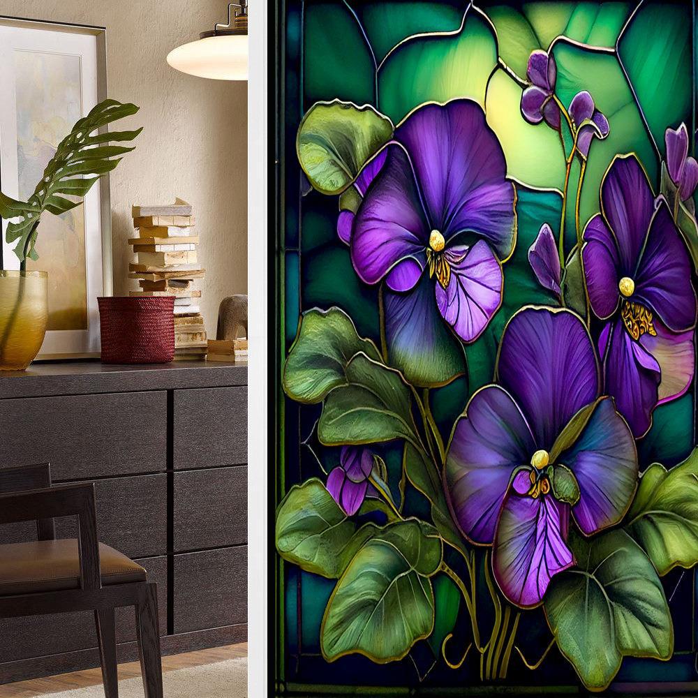 Colorful Retro Flower & Bird PVC Static Cling Removable Window Film