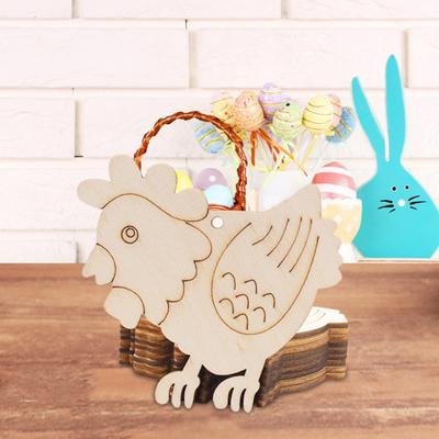 10Pcs Easter Pendant with Lanyard Rabbit Egg Hen Rooster Shape Easter-themed Wooden