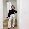Women's Drawstring Elastic Waist Wide Leg Straight Pants Loose Fit Korean Casual Cotton Sweatpants