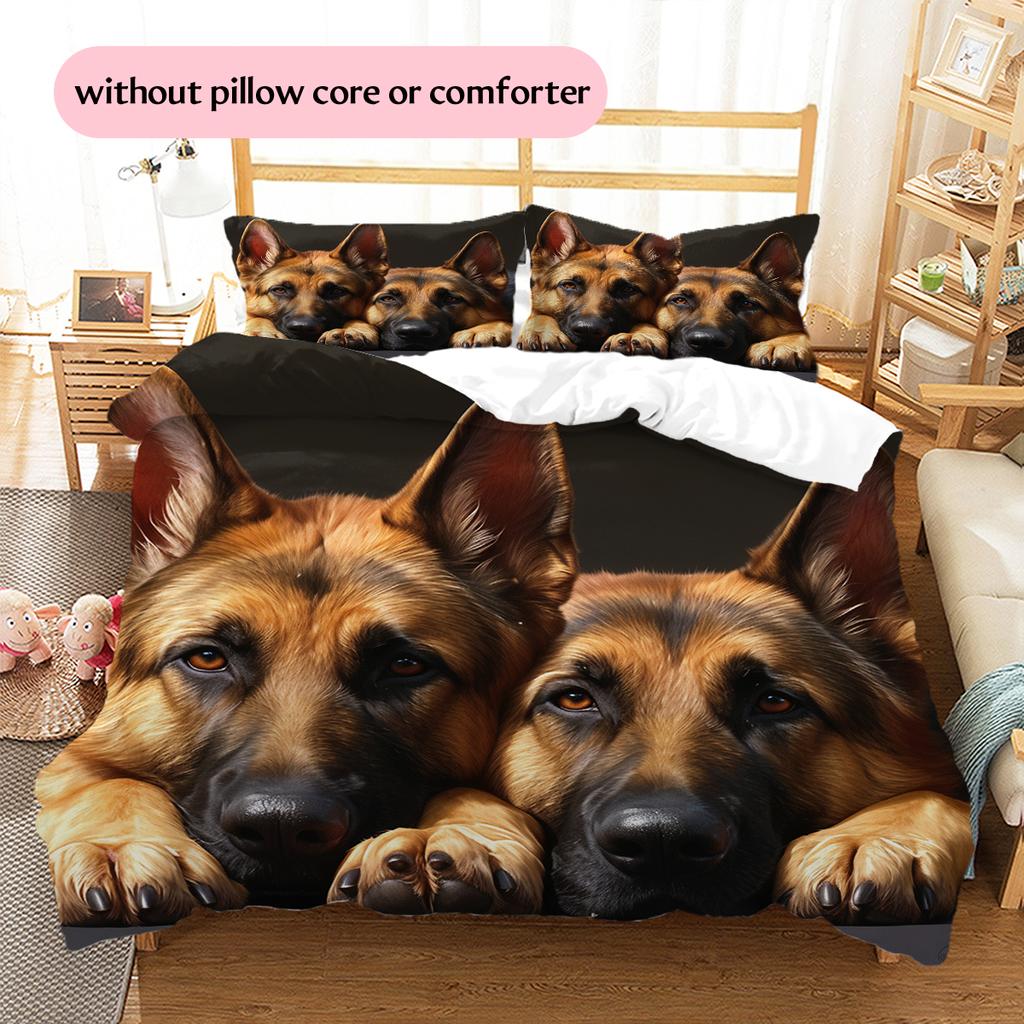 Black German Shepherd Pattern Bedding Home Decoration Birthday Gift (1 * Duvet Cover + 2 * Pillowcase, Without Core)